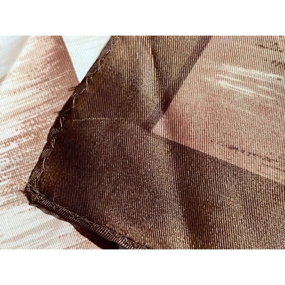 Vintage Square Brown Scarf Hand Printed Rolled Edge Made In Japan Brush Strokes - Picture 4 of 8